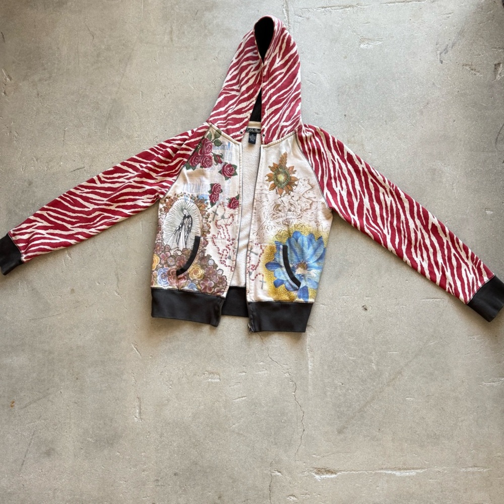 Lucky Brand Y2K Vintage Red and Black Jacket with Bold Patterns